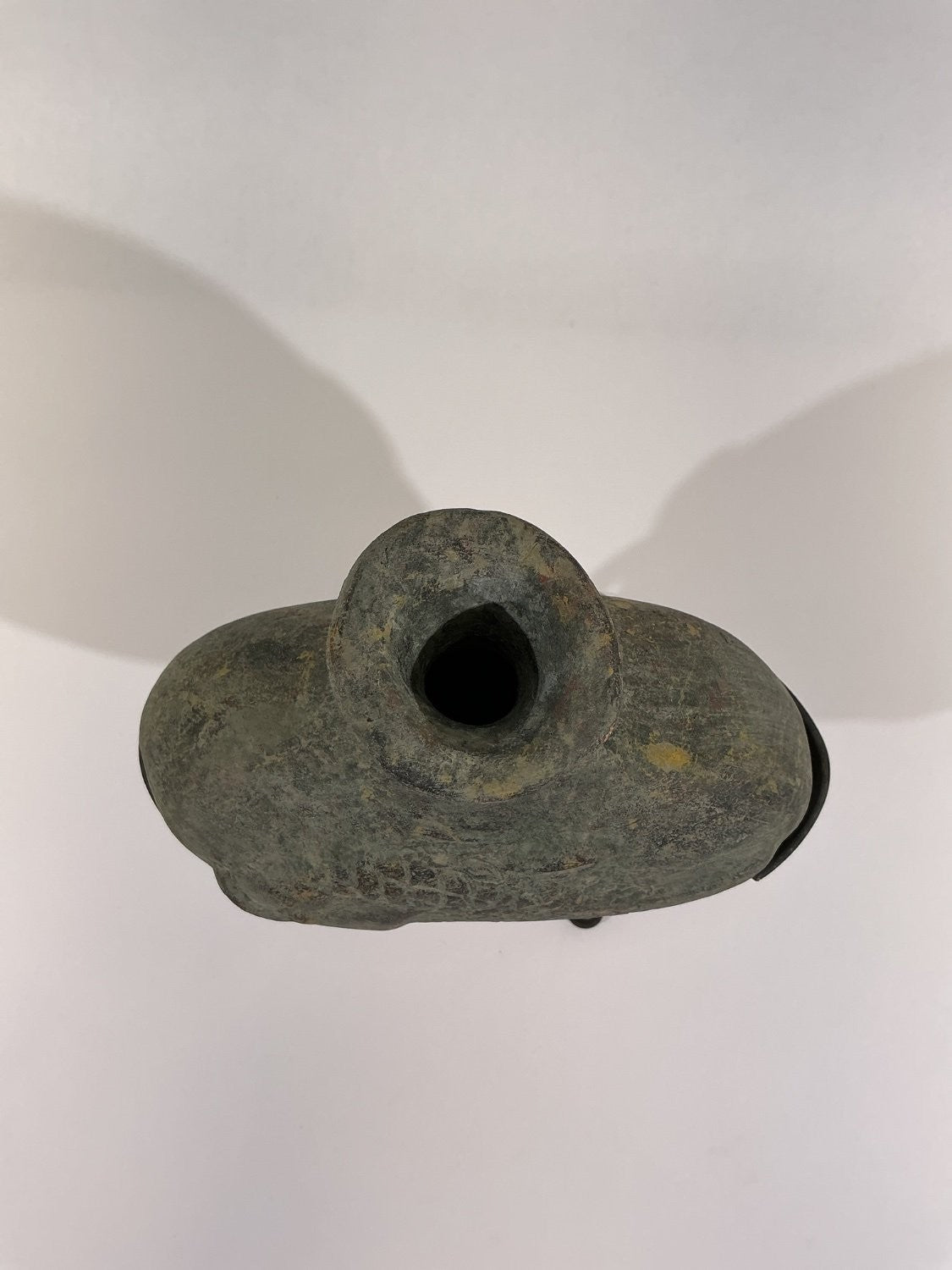 Vintage Hand Carved Stone Fish Vessel Medium Gray Folk Art Tripod Stand Used