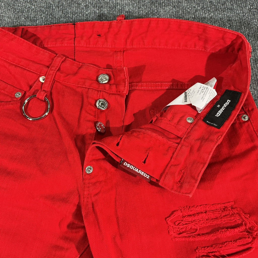 Dsquared2 Jeans Women Red Distressed Punk Muse Flower Metallic Rings Details 44