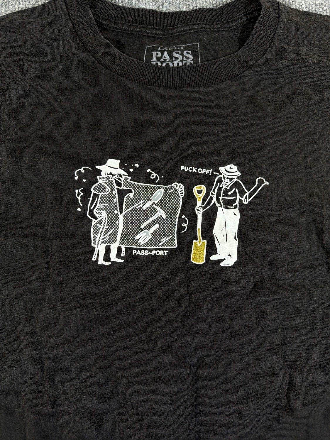Port Off Shovel Graphic T-Shirt Men's Large Black Cotton Skateboarding