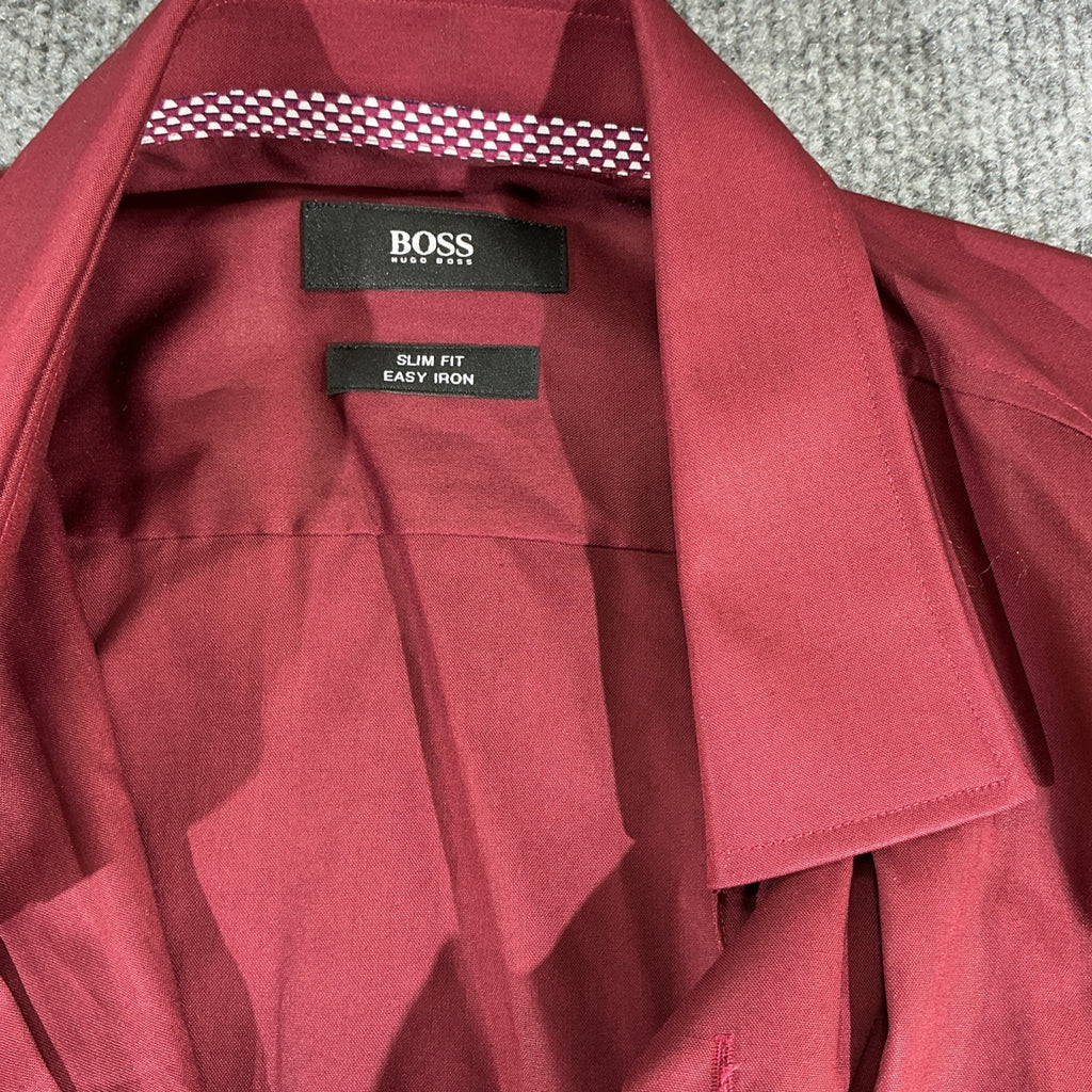 Hugo Boss Shirt Mens Size 37Red Long Sleeve Button Up Slim Fit Fashion Designer