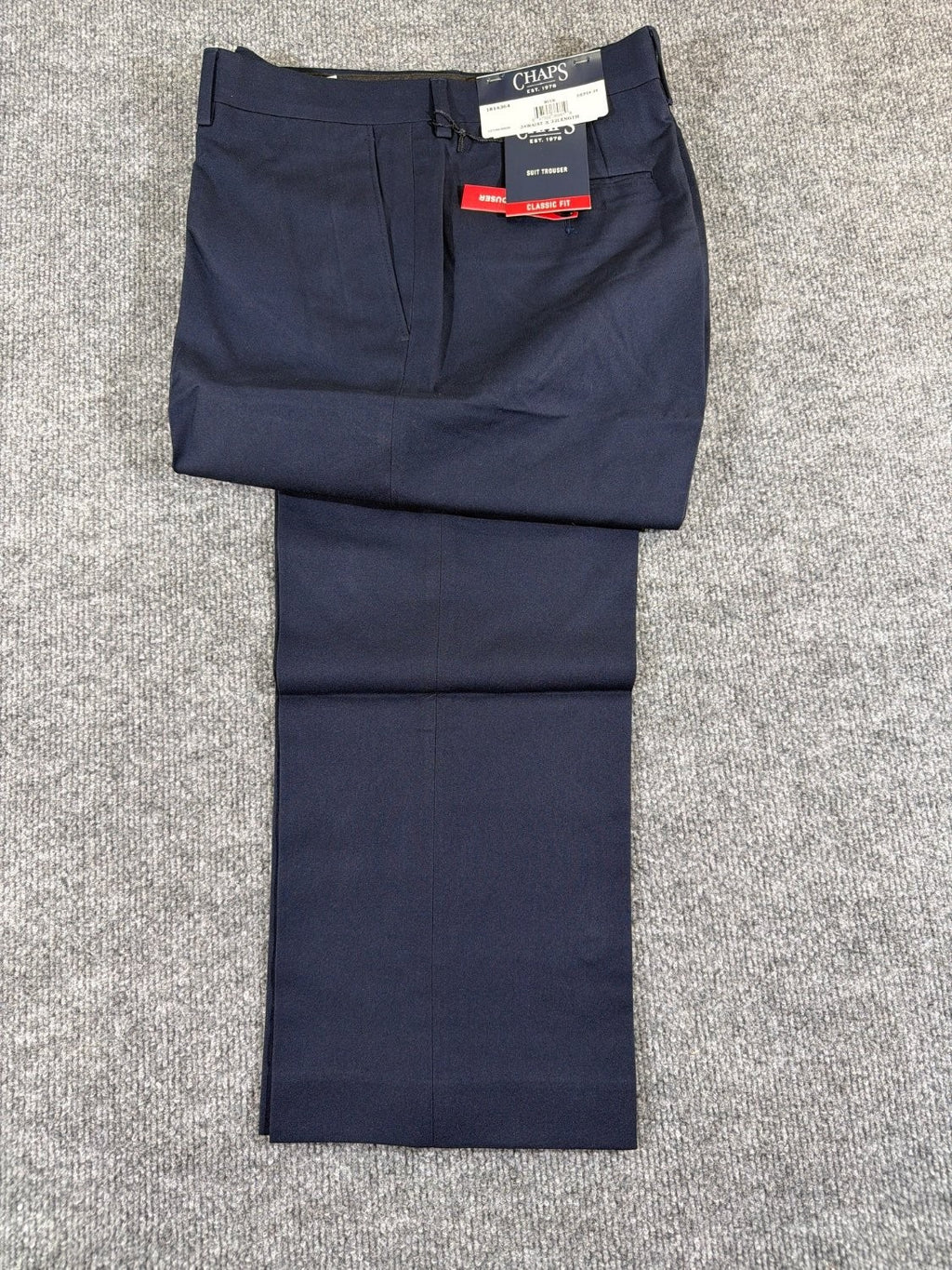 EU 34 Chaps Men's Classic Fit Suit Trousers 34x32 Navy Blue Flat Front Dress