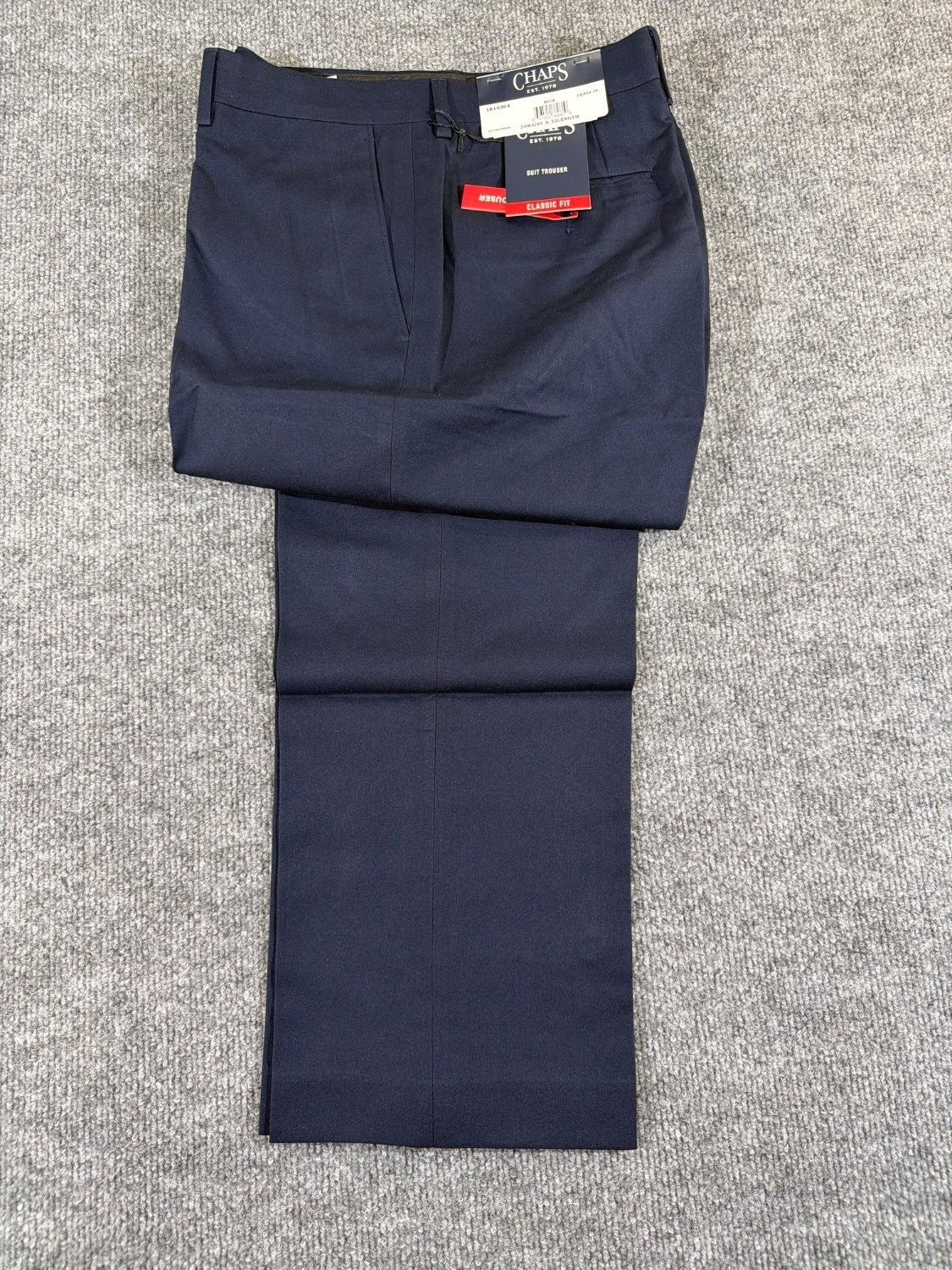 EU 34 Chaps Men's Classic Fit Suit Trousers 34x32 Navy Blue Flat Front Dress
