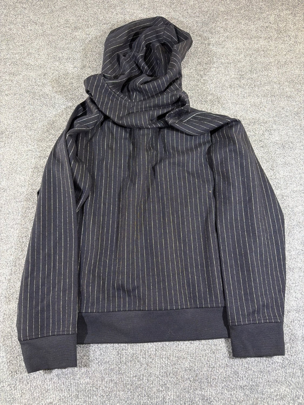 Vince Men's Pinstripe Pullover Hoodie Cotton Wool Blend Navy Blue Gray Size M