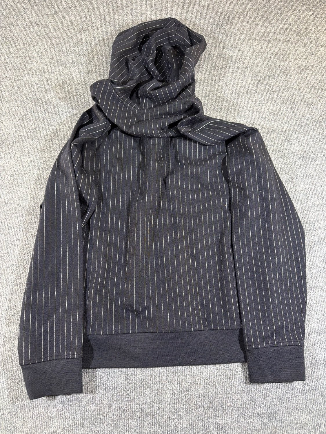Vince Men's Pinstripe Pullover Hoodie Cotton Wool Blend Navy Blue Gray Size M