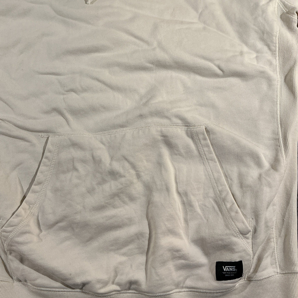 Vans Off The Wall  Thick White Hoodie Sweatshirt Cream White Pullover Snap Med