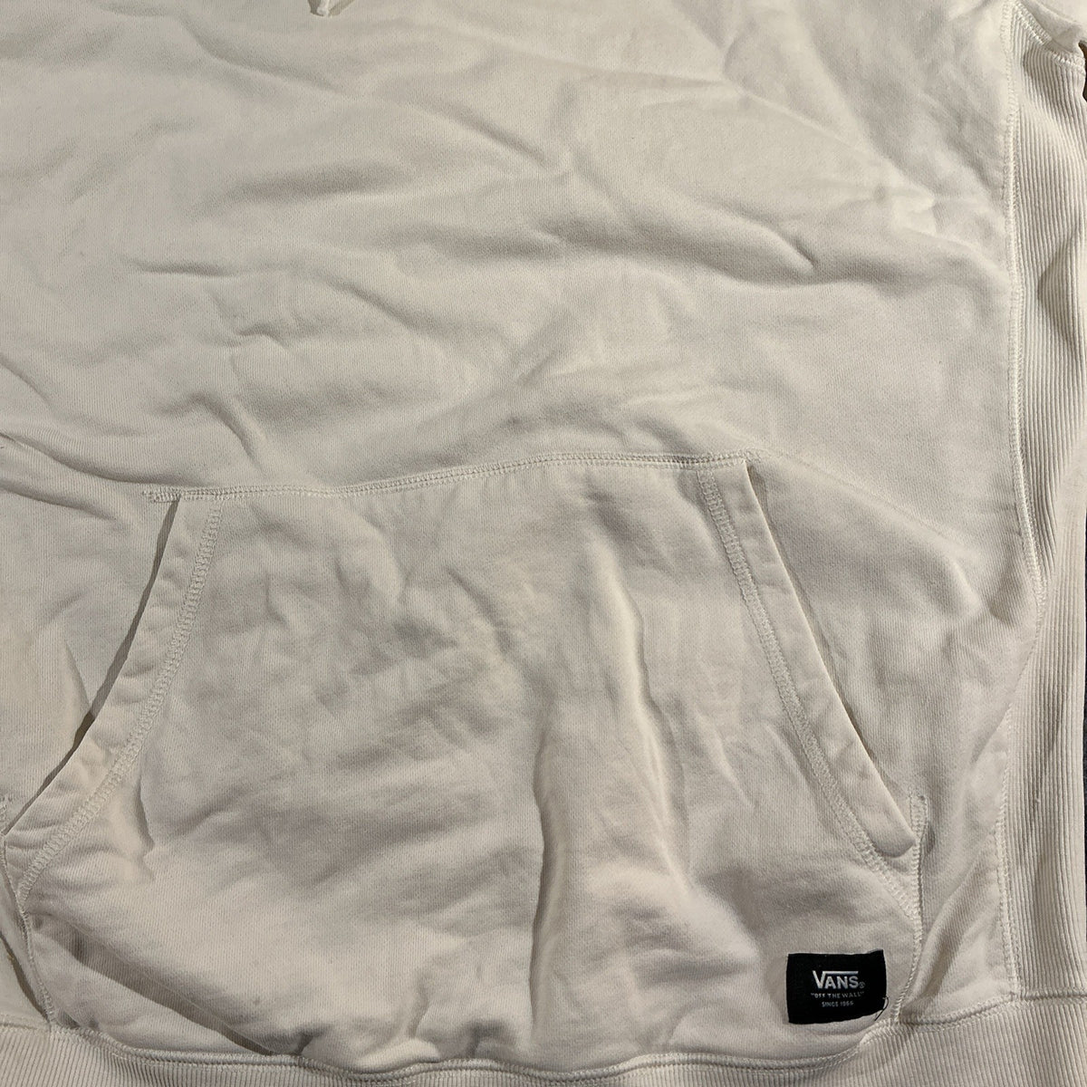 Vans Off The Wall  Thick White Hoodie Sweatshirt Cream White Pullover Snap Med