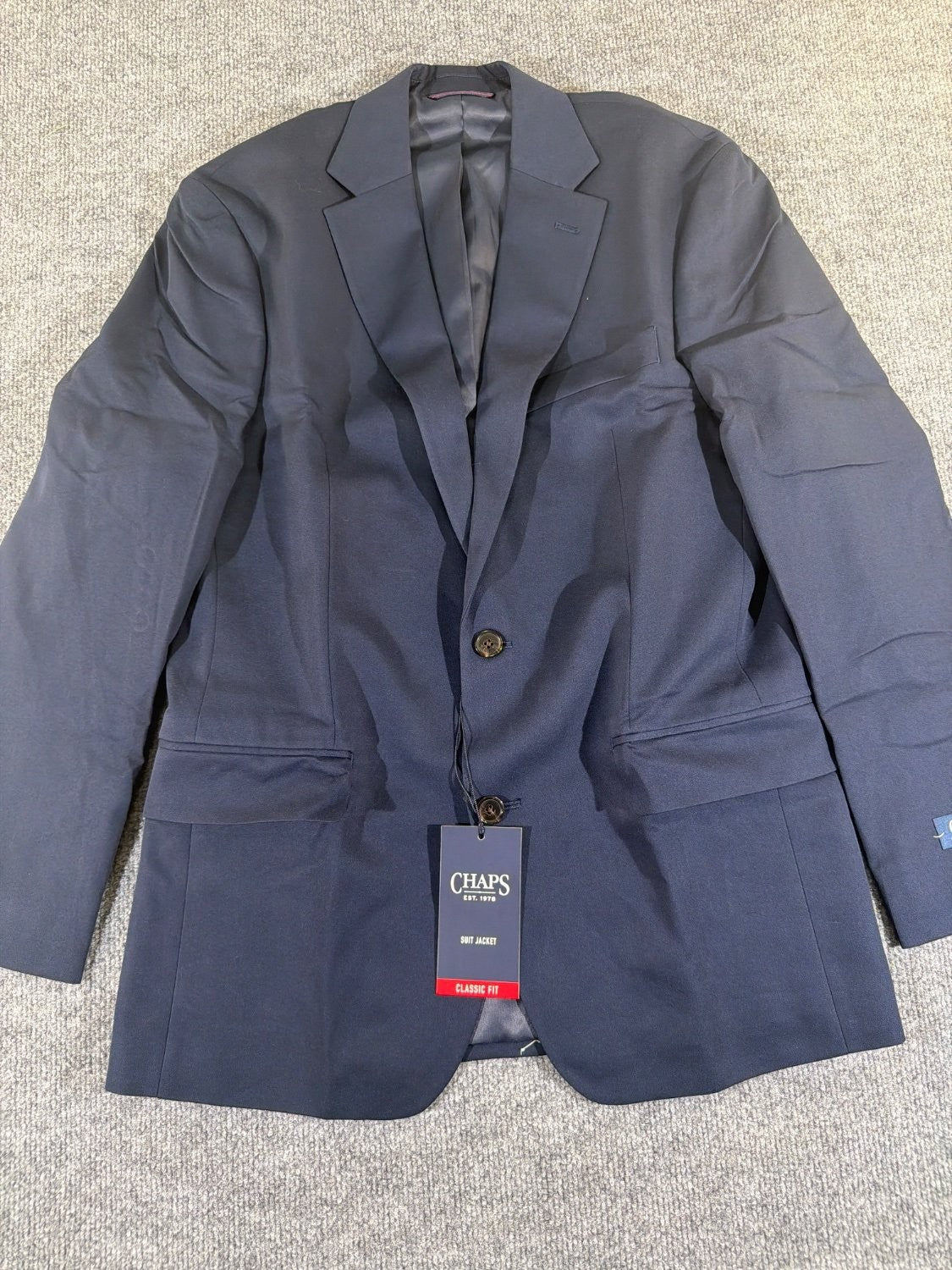 Vintage Chaps Mens Suit Jacket 38 Regular Navy Blue Classic Fit Wool Blend