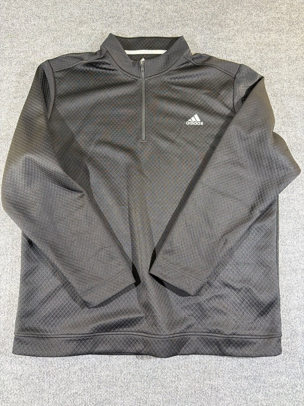 Adidas Golf Men 2XL Quarter Zip Pullover Black Diamond Textured Waffle Knit Mock