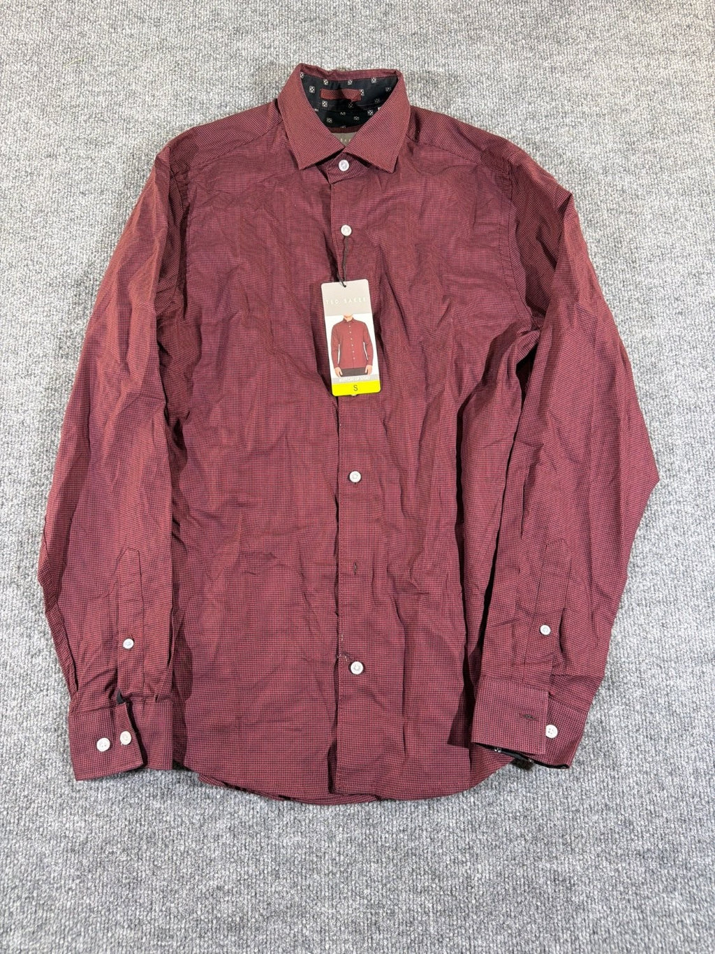 Ted Baker London Men's Red Micro Houndstooth Button Down Shirt Cotton NWT Size S