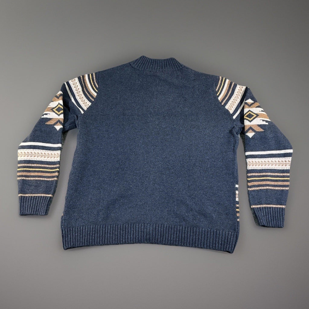 Frye Men Mock Neck Full Zip Knit Cardigan Sweater Blue XL Aztec Tribal Print NWT