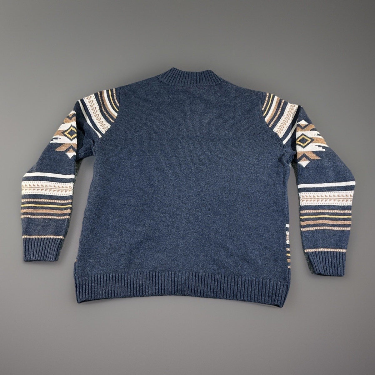Frye Men Mock Neck Full Zip Knit Cardigan Sweater Blue XL Aztec Tribal Print NWT