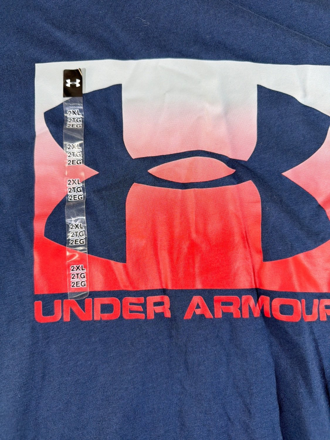 Under Armour HeatGear T-Shirt Mens 2XL Loose Fit Navy Blue Ombre Logo Graphic
