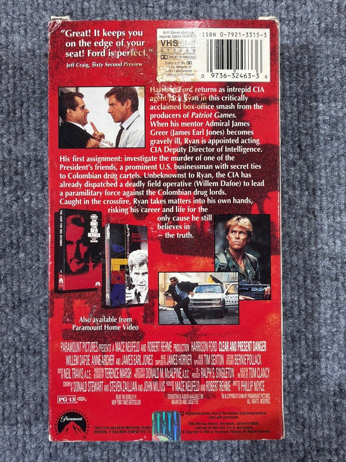 Clear and Present Danger VHS 1994 Harrison Ford James Earl Jones Action Thriller