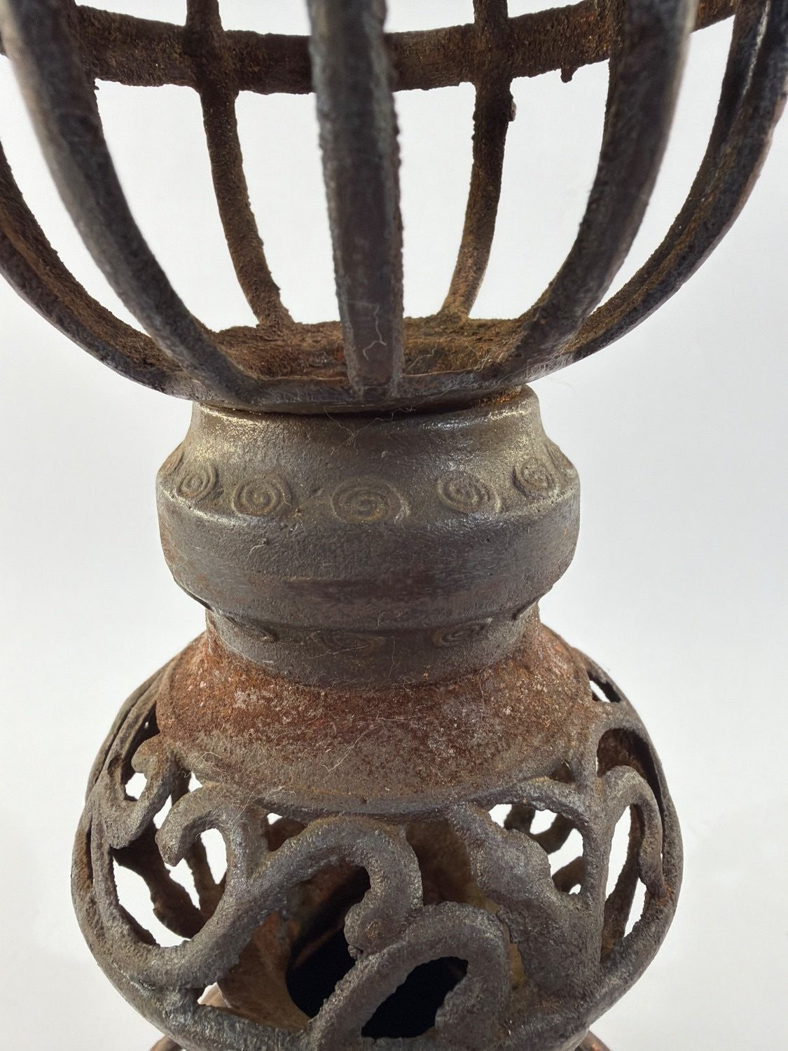 Vintage Antique Victorian Cast Iron Oil Lamp Base Kerosene Pierced Scrollwork