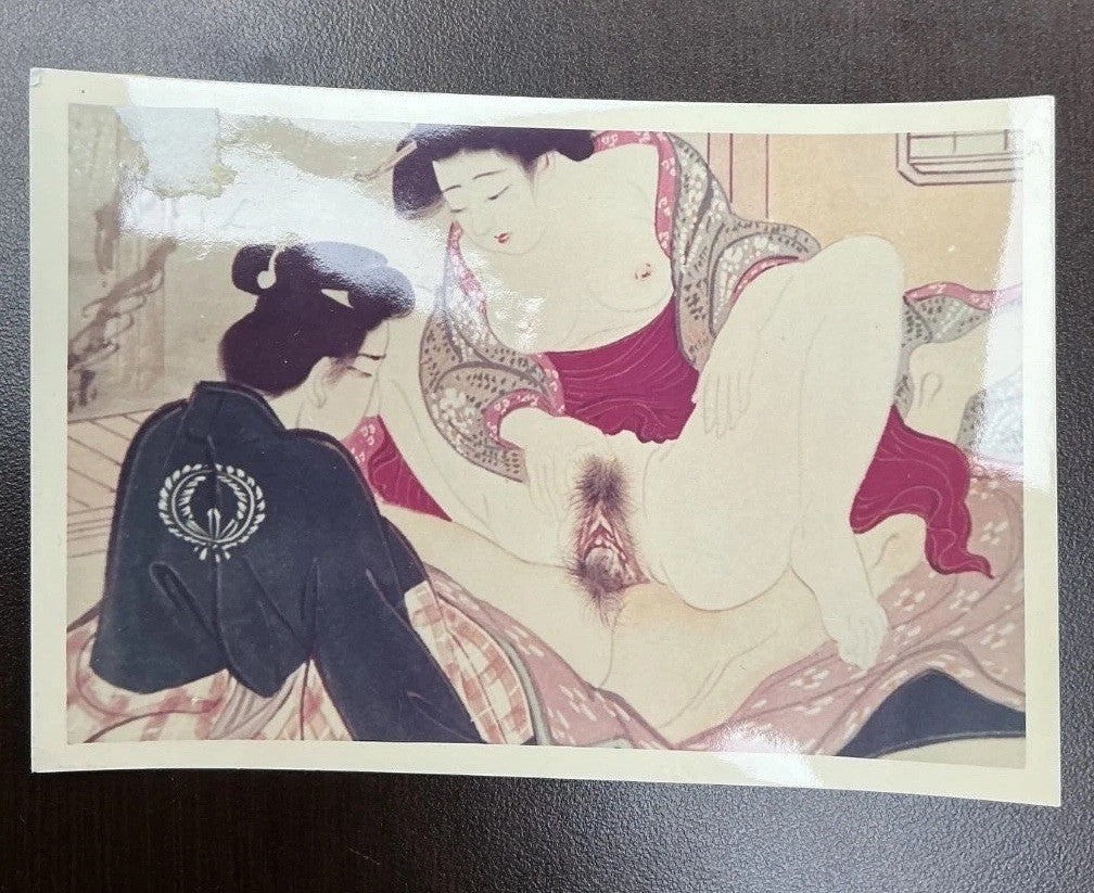 Vintage Japanese Shunga Erotic Art Photograph Small Multicolor Paper Print