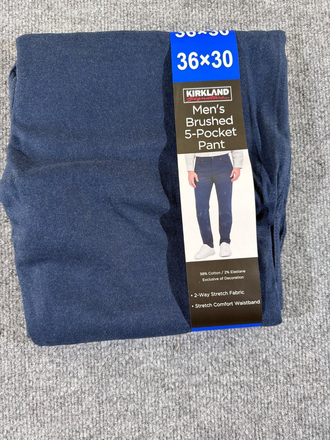 Kirkland Signature Men's Brushed 5-Pocket Pant 36x30 Navy Blue Stretch Chino NWT