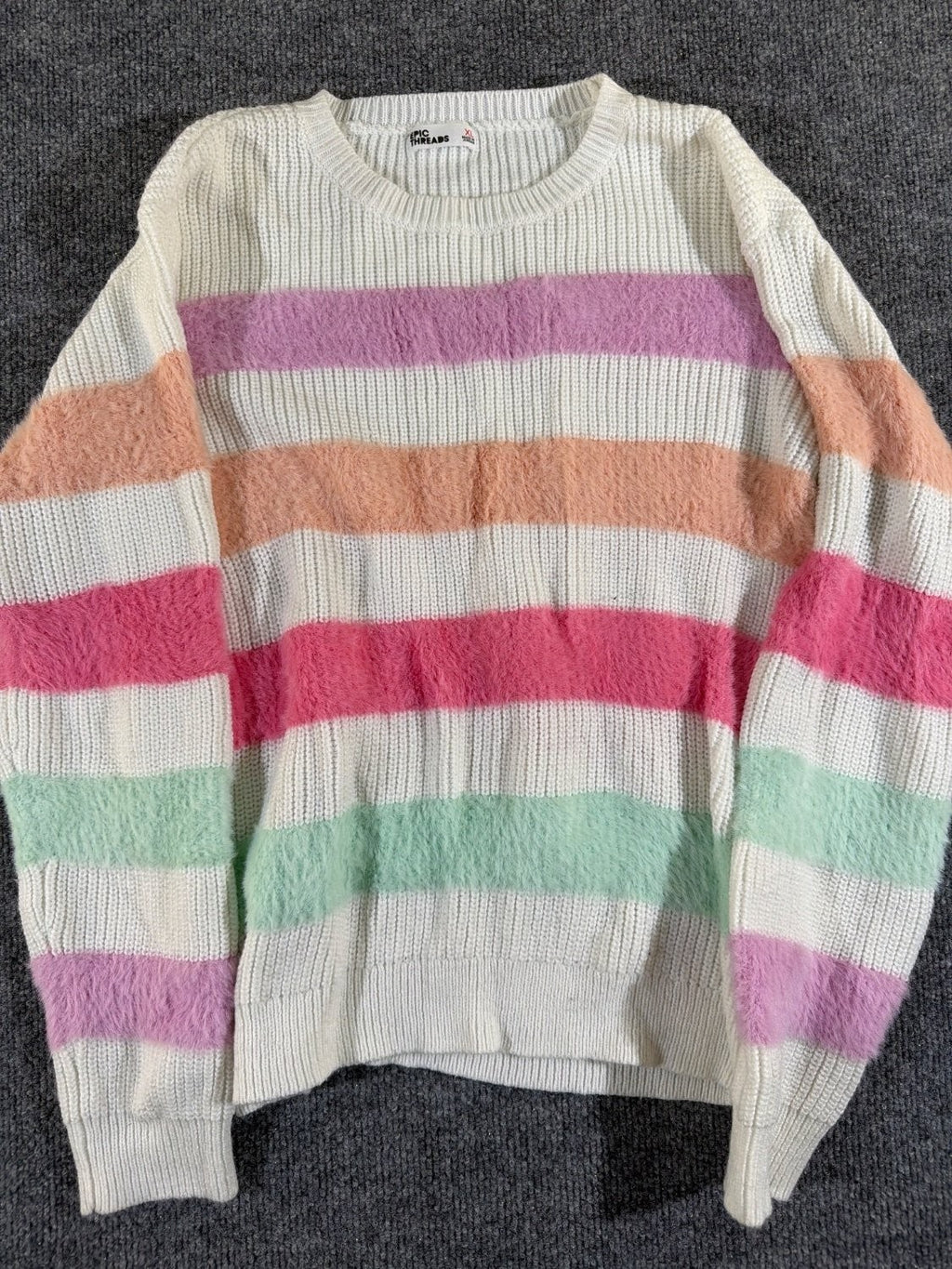 Epic Threads Girls XL Rainbow Striped Fuzzy Eyelash Knit Sweater Pastel Pullover