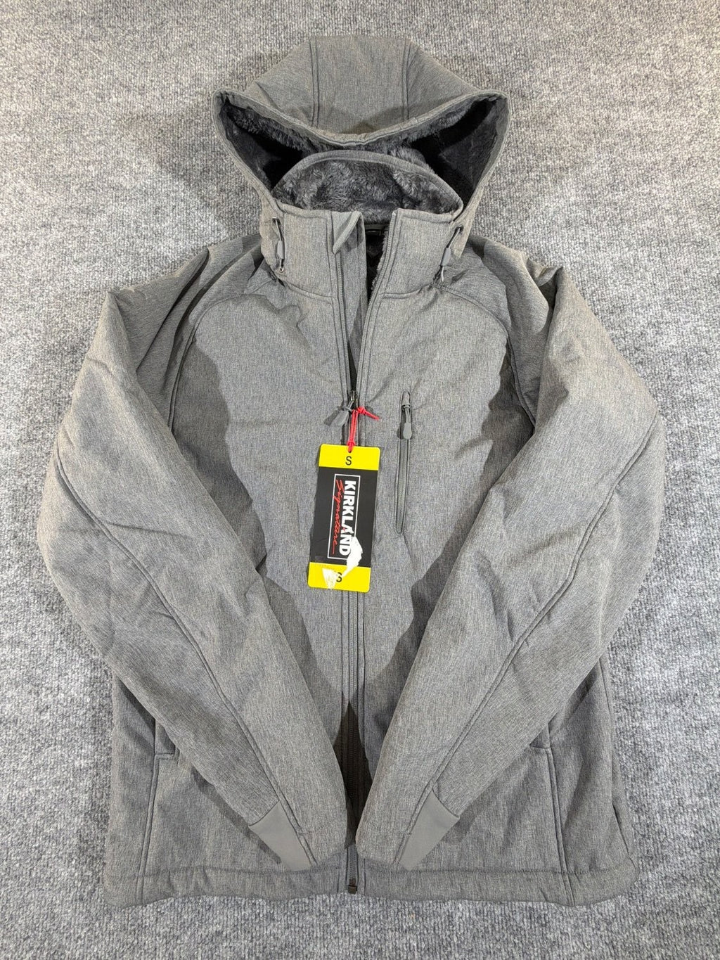 Kirkland Signature Women Softshell Jacket S Gray Heathered Faux Fur Hooded NWT