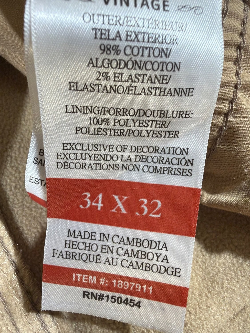 Weatherproof Vintage Utility Cargo Pants Men 34x32 Tan Fleece Lined Canvas Work