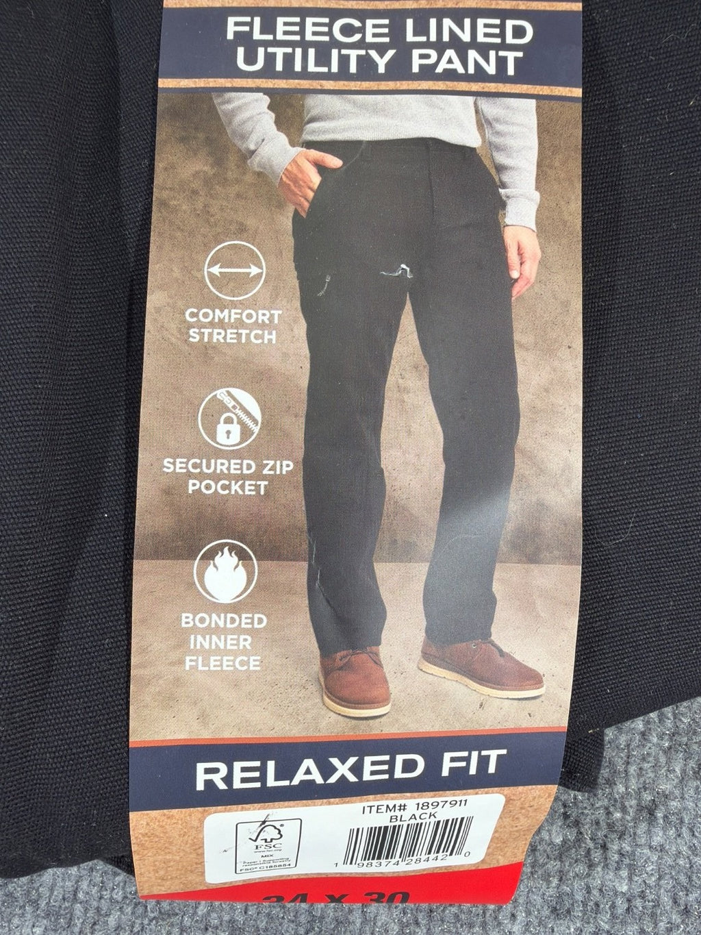 Weatherproof Vintage Men's Fleece Lined Canvas Utility Pants 34x30 Black