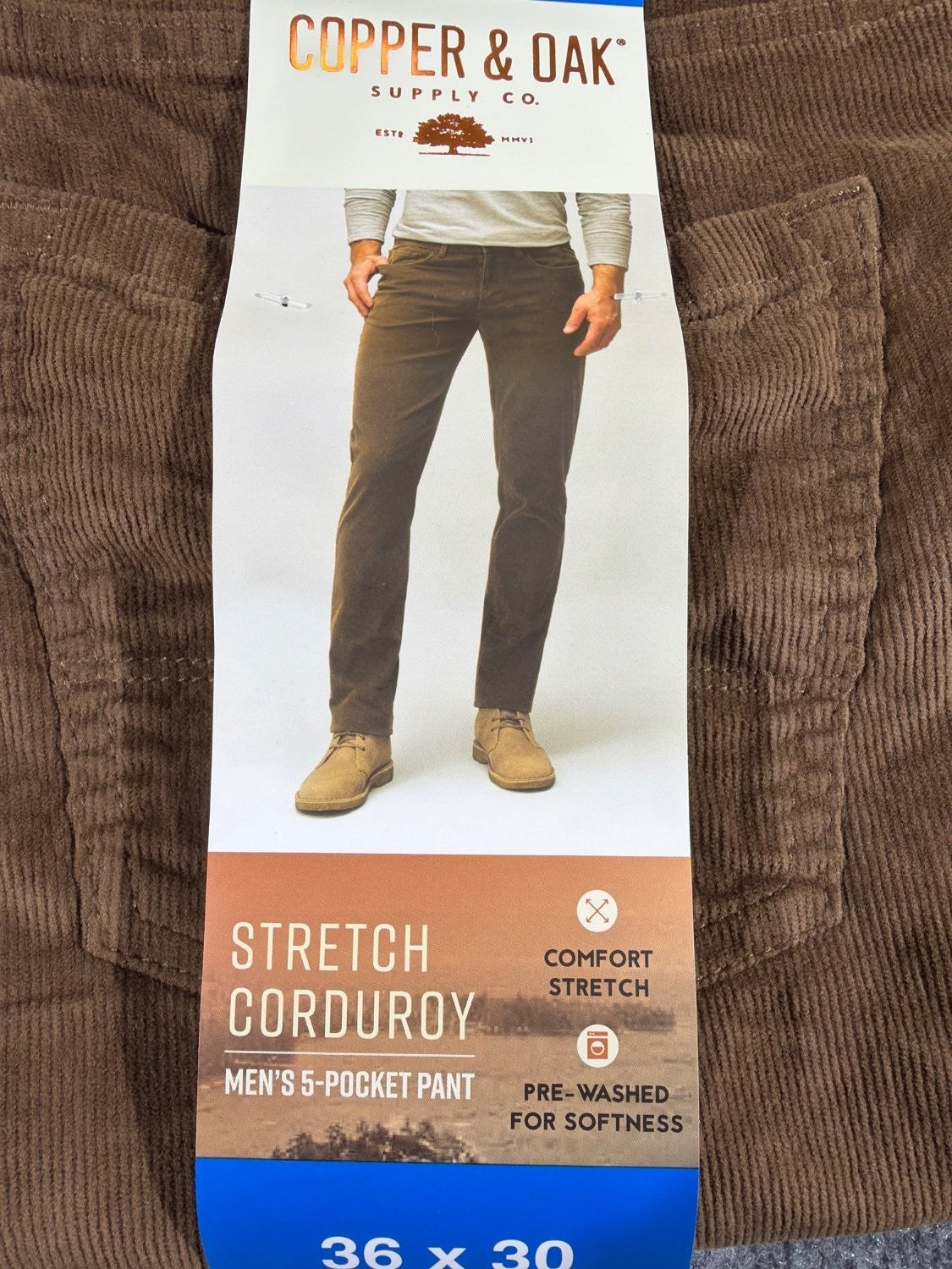 Copper & Oak Supply Co Men's Stretch Corduroy 5-Pocket Pants Brown 36x30 1897556