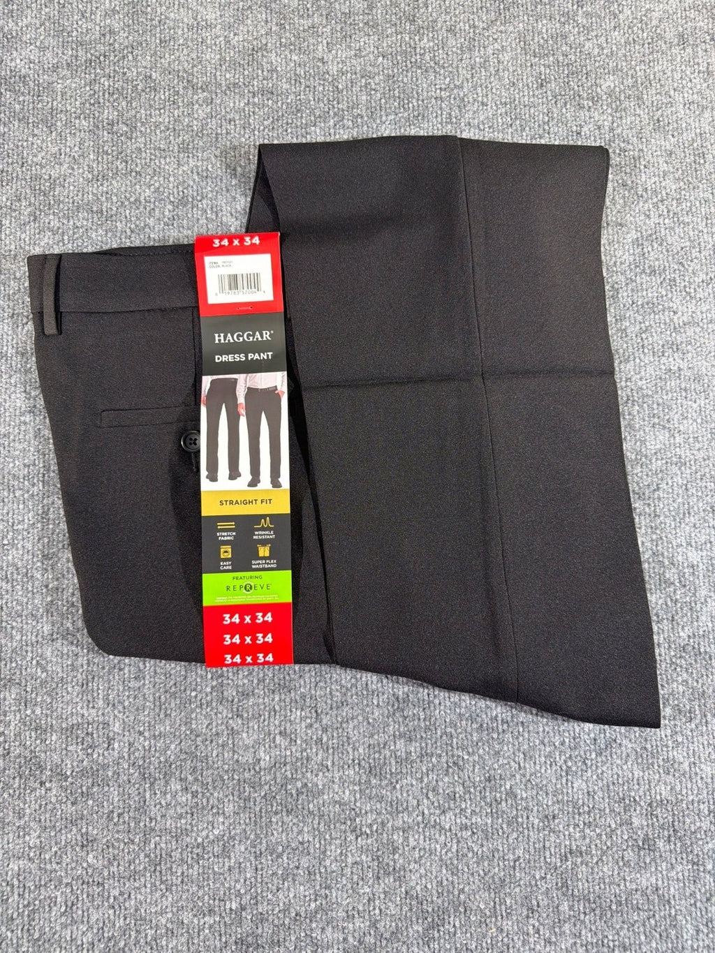 Haggar Men's Straight Fit Dress Pants 34x34 Black Super Flex Stretch HK00311 NWT
