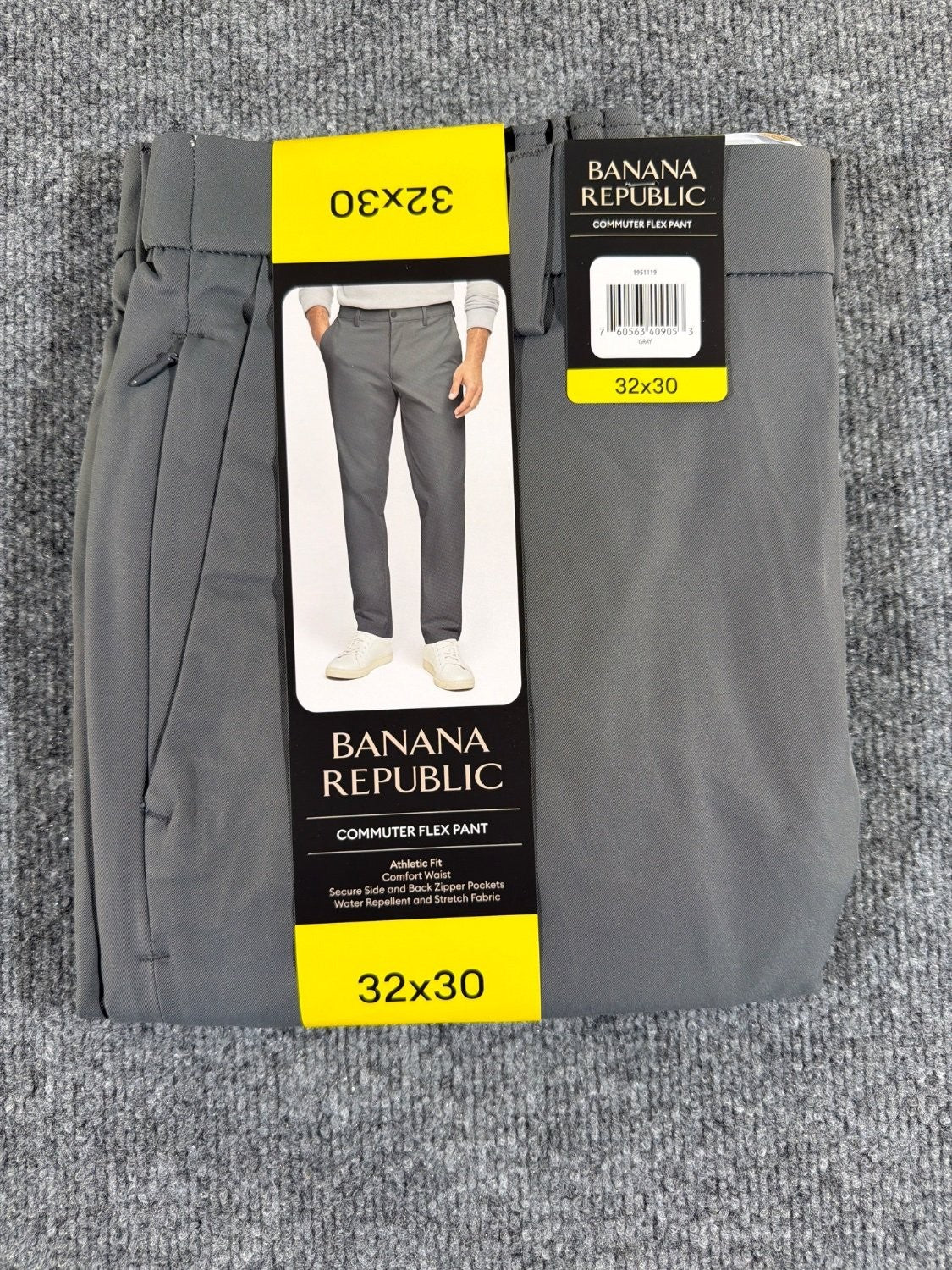 EU 32 Banana Republic Commuter Flex Pant Men 32x30 Gray Athletic Fit Water