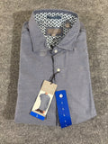 Ted Baker Men's L Blue Herringbone Geometric Print Long Sleeve Button Down Shirt