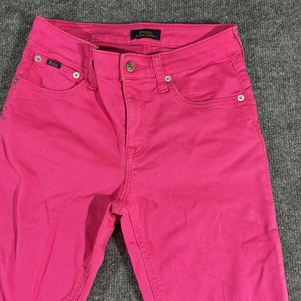 Polo Ralph Lauren Women Jeans Pants 28 Pink Stretch Skinny Ankle Big Logo Preppy