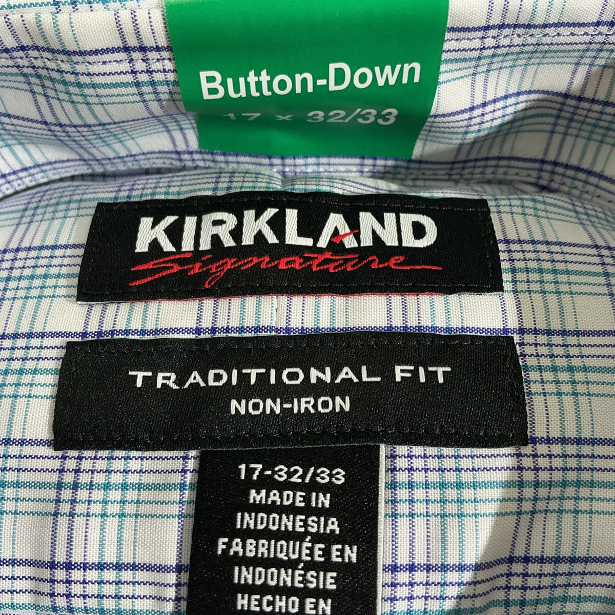 Kirkland Signature Mens Non Iron Blue Plaid Dress Shirt 17x32x33 Fashion Design