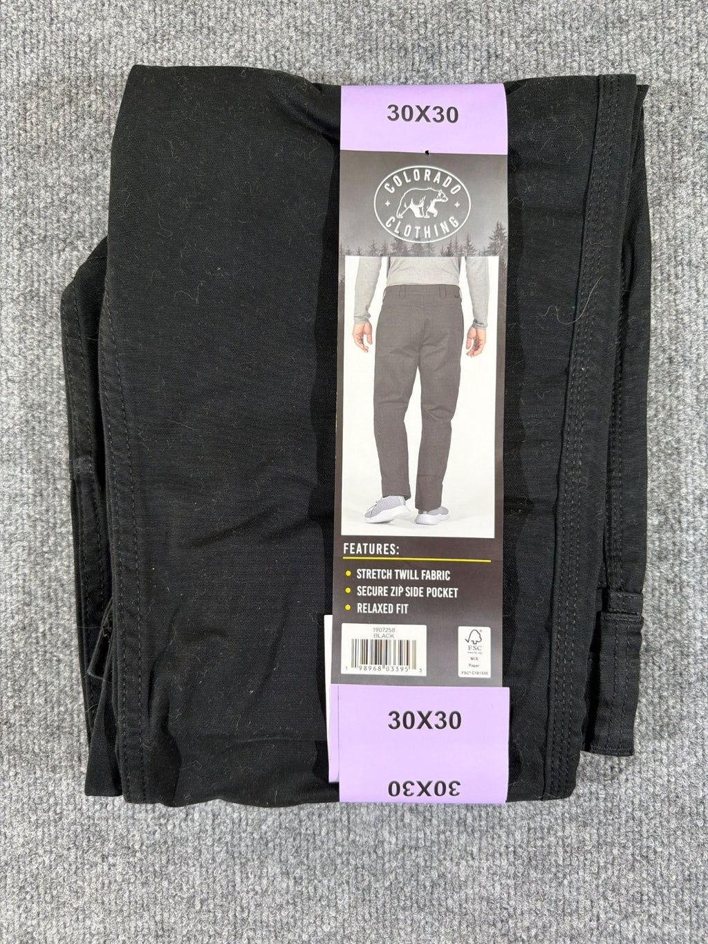 Colorado Clothing Men's Utility Pant 30x30 Black Relaxed Fit Stretch Twill