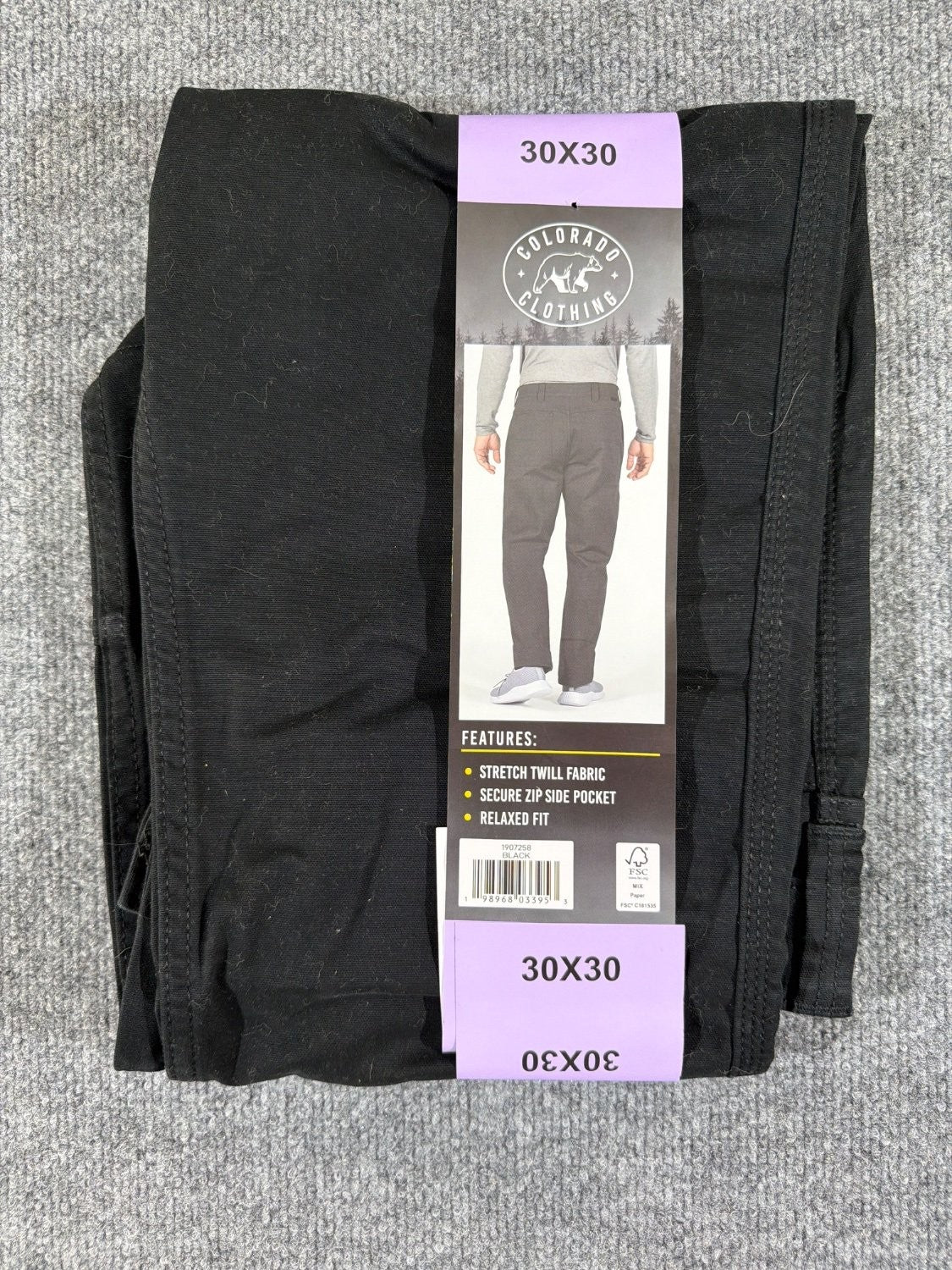 Colorado Clothing Men's Utility Pant 30x30 Black Relaxed Fit Stretch Twill