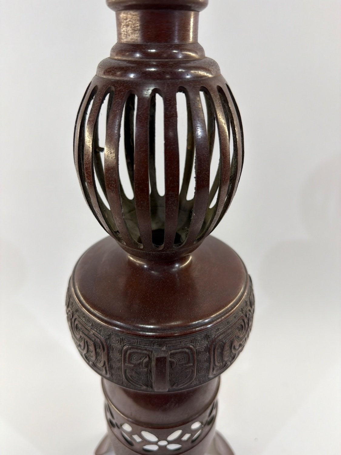 Vintage Japanese Bronze Pricket Candlestick Meiji Style Openwork Tripod Base