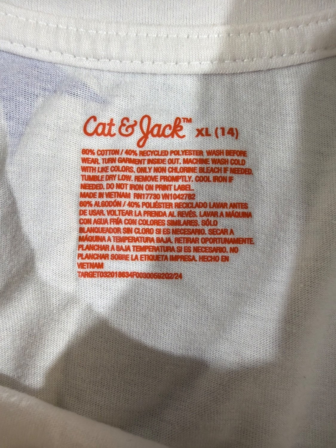 Cat & Jack Girls XL 14/16 T-Shirt White Multicolor Star Print Short Sleeve Tee