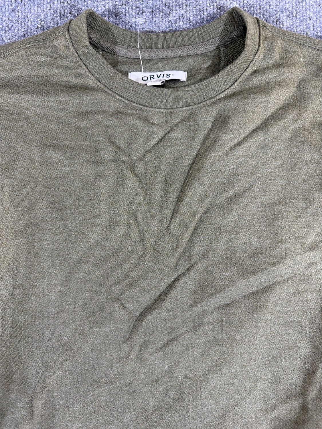 Orvis Men's Crewneck Sweatshirt S Olive Green Heathered French Terry Pullover S