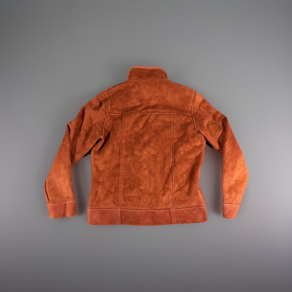 Eivissa Orange Faux Suede Jacket Coat Faux Fleece Fur Lining Trim Stand Collar M