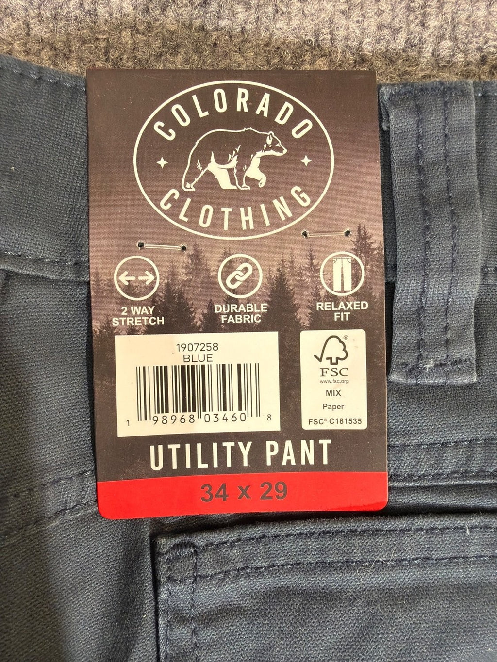 Colorado Clothing Men's Utility Pant 34 x 29 Relaxed Fit Stretch Twill Blue New