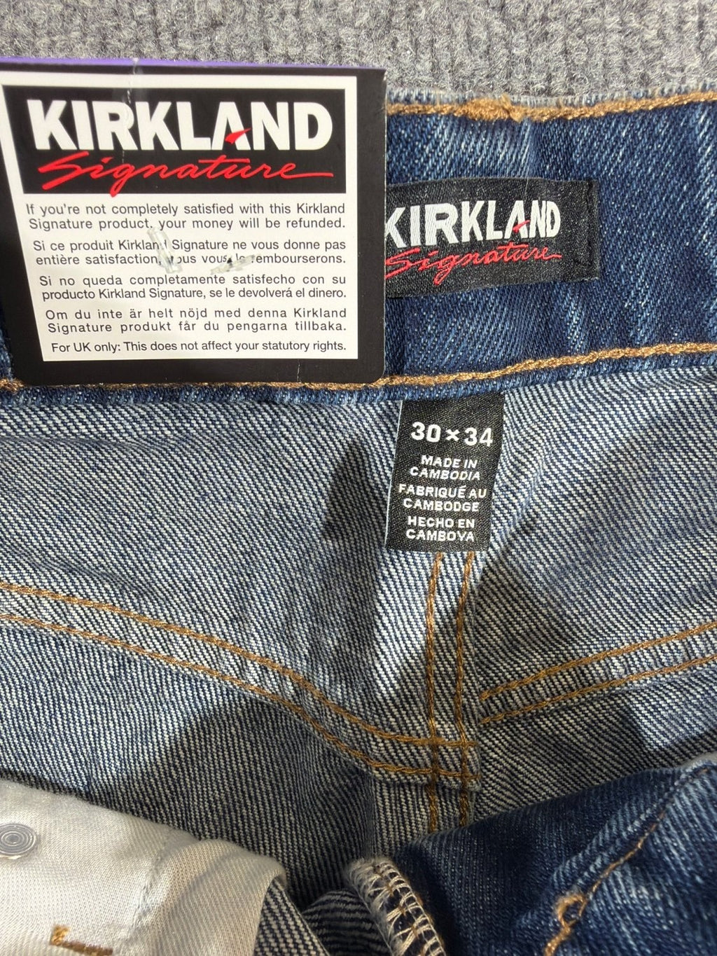 EU 30 Kirkland Signature Men's 5-Pocket Denim Jeans Straight Leg Blue 30 x 34