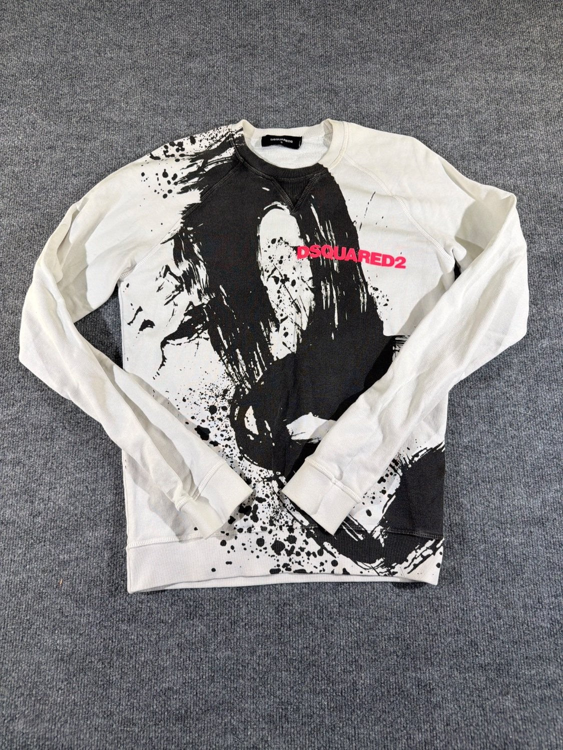 DSQUARED2 Paint Splatter Logo Sweatshirt Men Size S Gray Raglan Crewneck Italy
