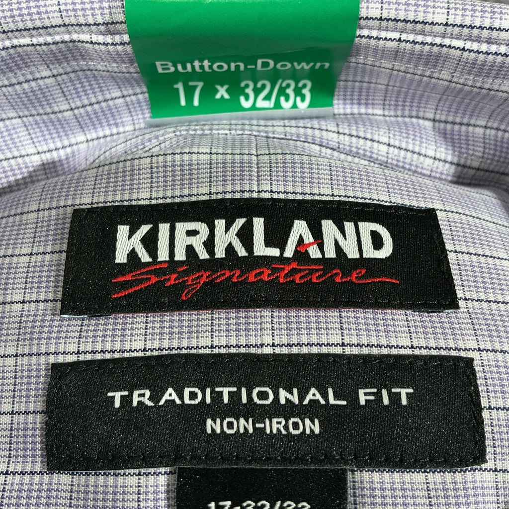 Kirkland Signature Men's 17.5 x 32/33 Traditional Fit Plaid Dress Shirt Blue
