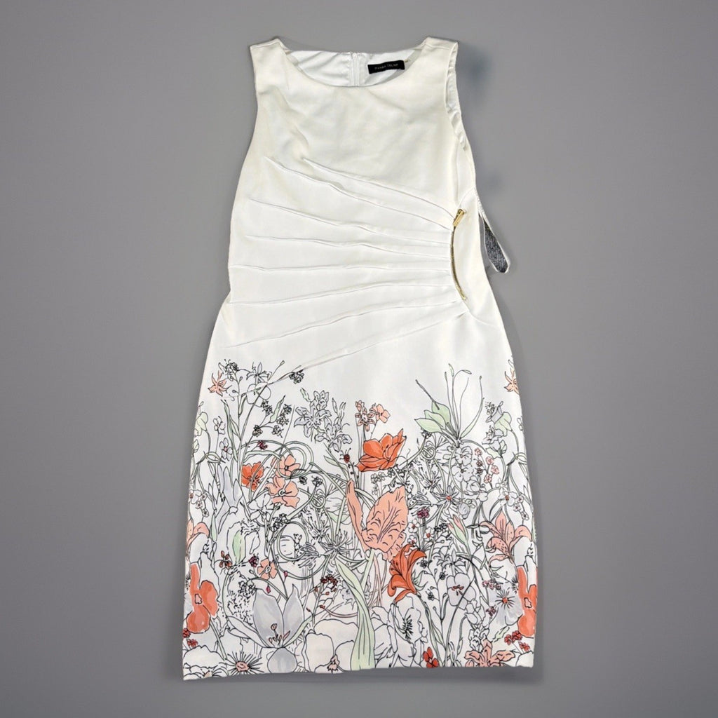 Ivanka Trump Dress Womens M Floral Print Sleeveless Sheath Gold Zipper Chic