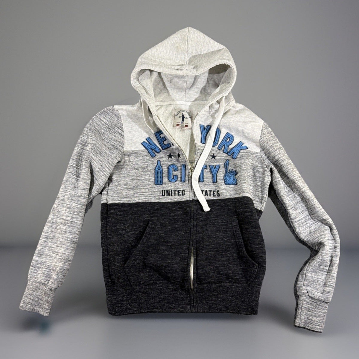 Fashion Touch by K." branded, full-zip gray sweatshirt featuring "New York City"
