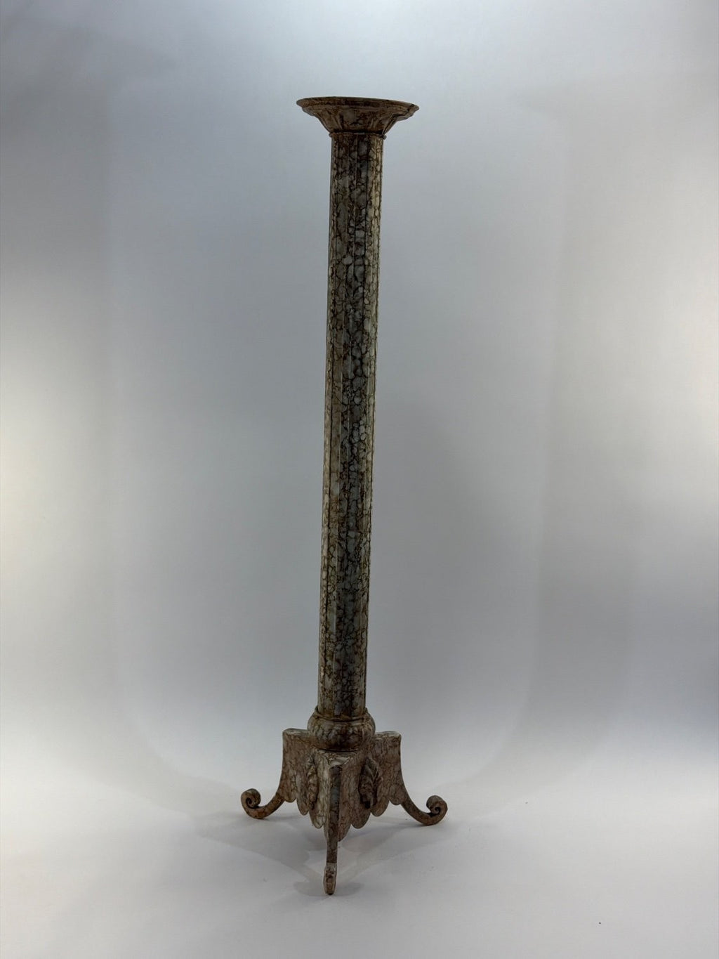 Vintage Neoclassical Pedestal Plant Stand Fluted Marble Column Cast Iron Tripod
