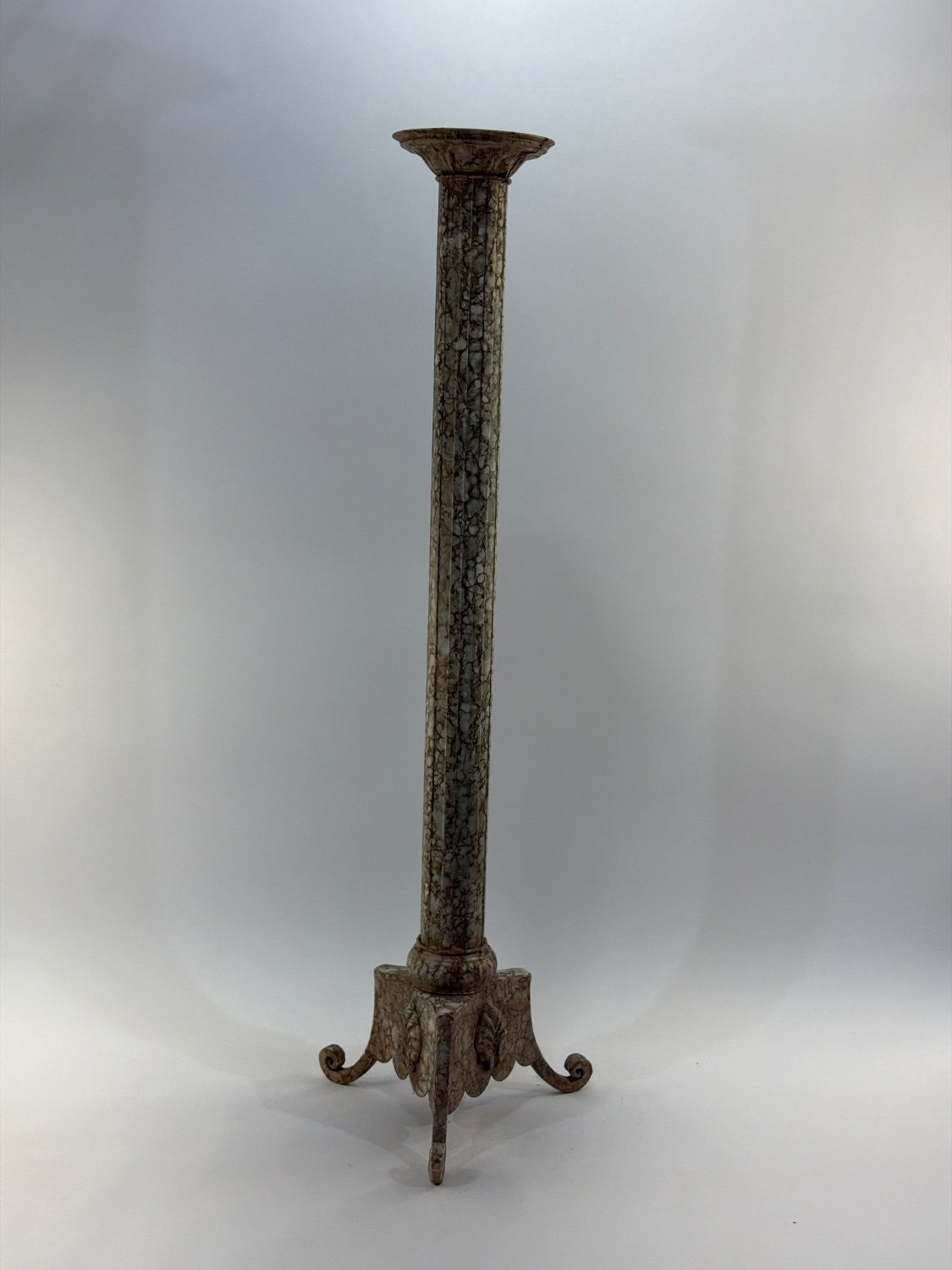 Vintage Neoclassical Pedestal Plant Stand Fluted Marble Column Cast Iron Tripod