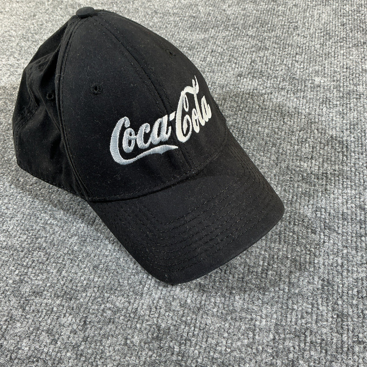 Black Coca Cola Hat With Off Set Silver Sparkle Embroidery