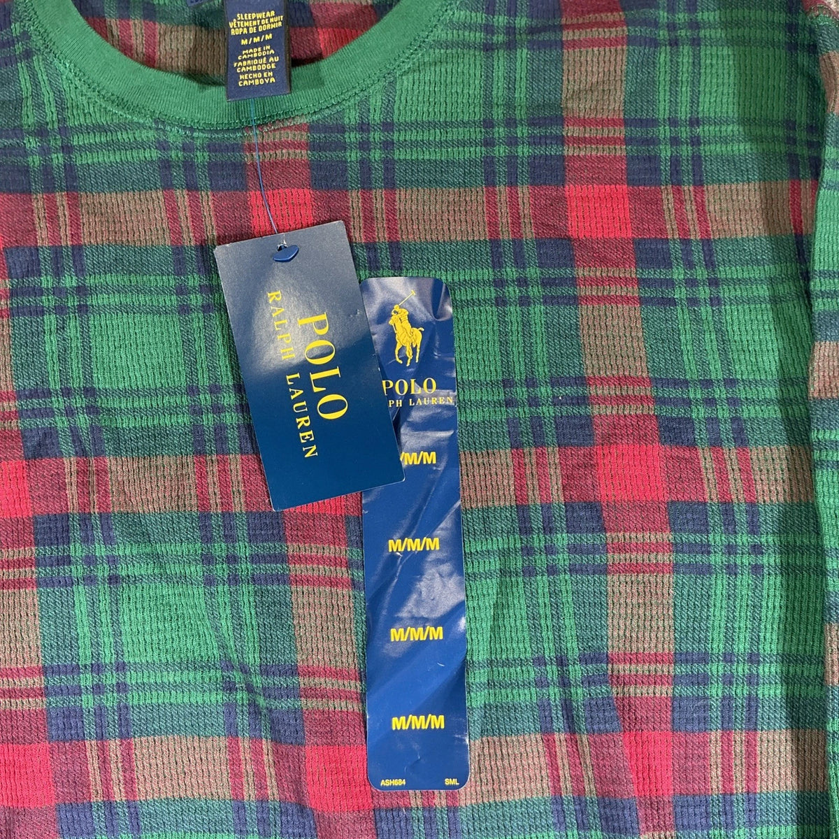 Polo Ralph Lauren Mens Med M Waffle Knit Sleepwear Shirt Thermal Red Green Plaid