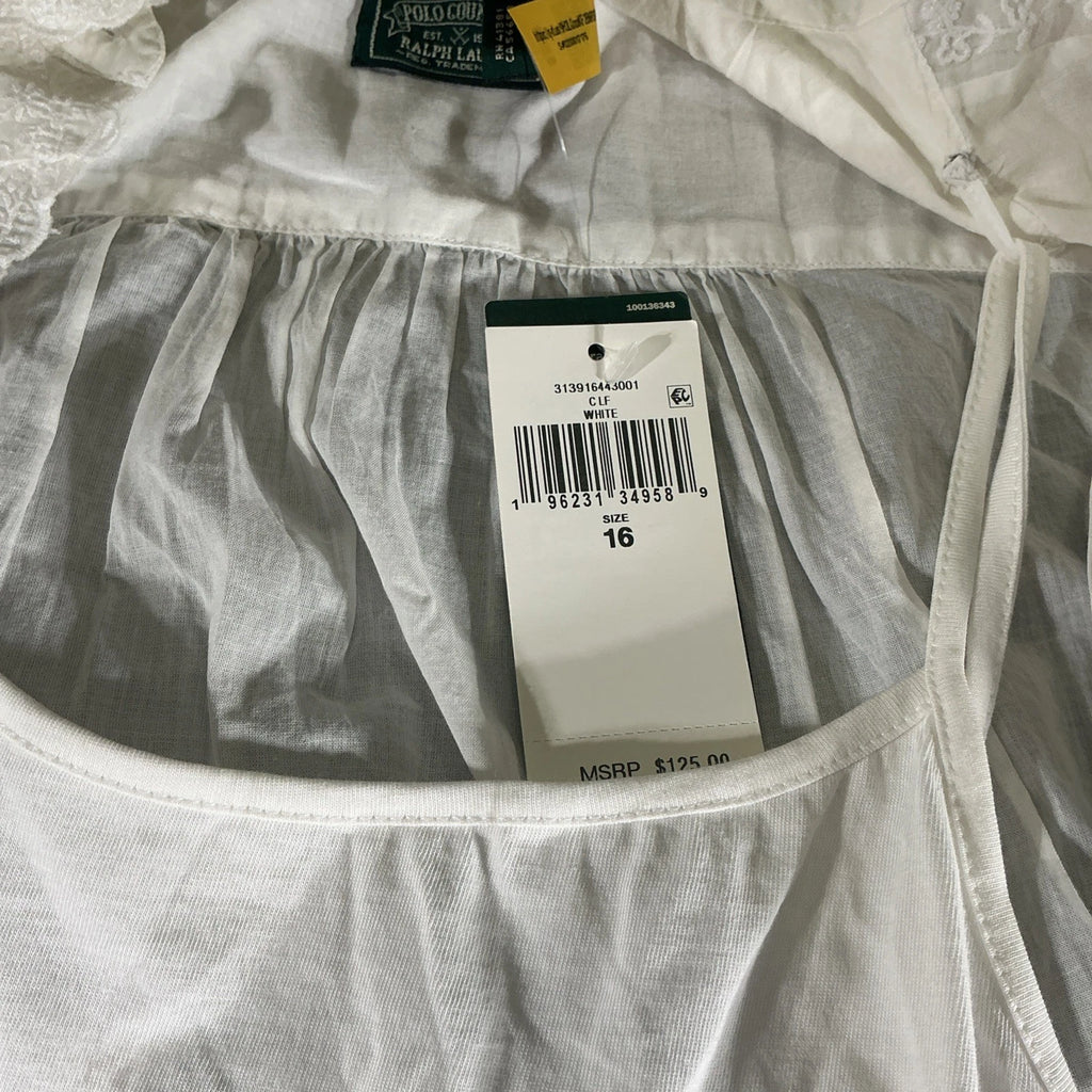 polo country ralph lauren shirt Girls 16 White Ruffled Cotton Voile Top Set Spec