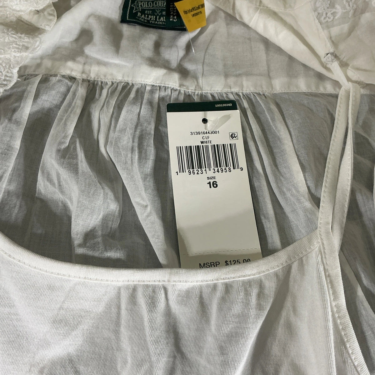 polo country ralph lauren shirt Girls 16 White Ruffled Cotton Voile Top Set Spec