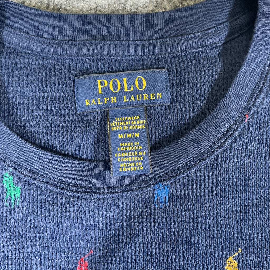 Mens Polo Ralph Lauren Allover Pony Thermal Waffle Knit Long Sleeve Shirt Sz Med
