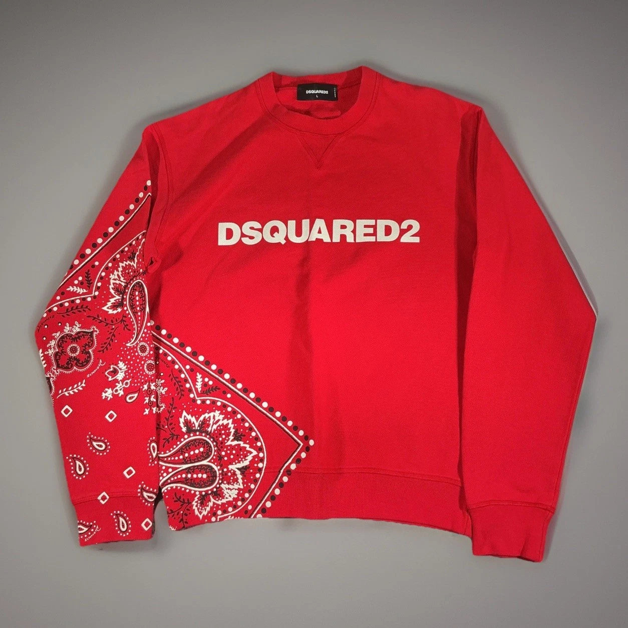 DSQUARED2 Crewneck Sweatshirt Paisley Print Red Sz L